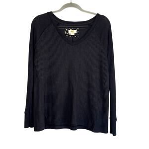 Maeve Anthropologie Pearson Waffle Knit Thermal Top Size M Black Oversized